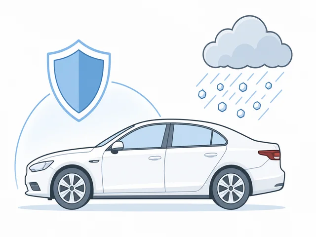 Vehicle schematic with weather damage inspection markers on light background